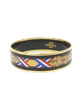 Hermes Palmette Union Jack Black and Gold Enamel Bangle